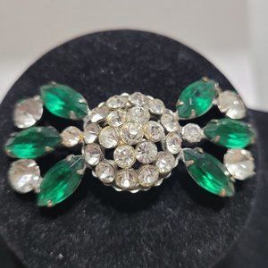Natalie Vintage Estate Bow Ribbon Rhinestone Glass Gem Brooch Pin